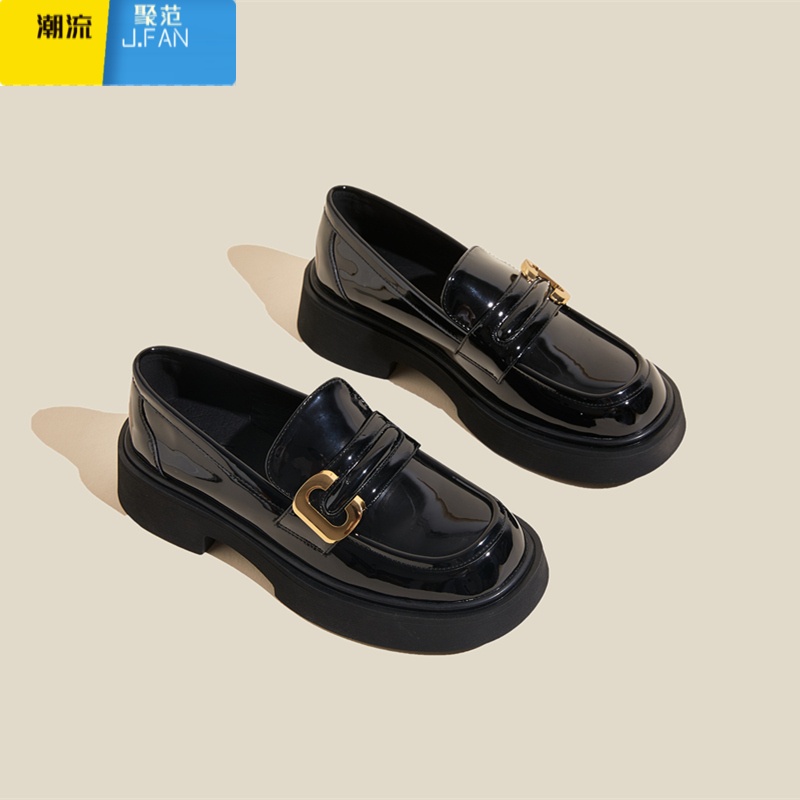 聚范小皮鞋女款英伦风2024新款夏季夏天jk配裙子乐福鞋百搭厚底女鞋子 黑色单里 37