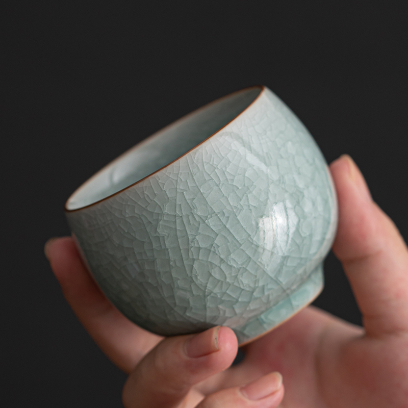 苏氏陶瓷(SUSHI CERAMICS)汝窑冰花釉禅悟杯开片养金线个人杯主人杯功夫茶杯2个礼盒装