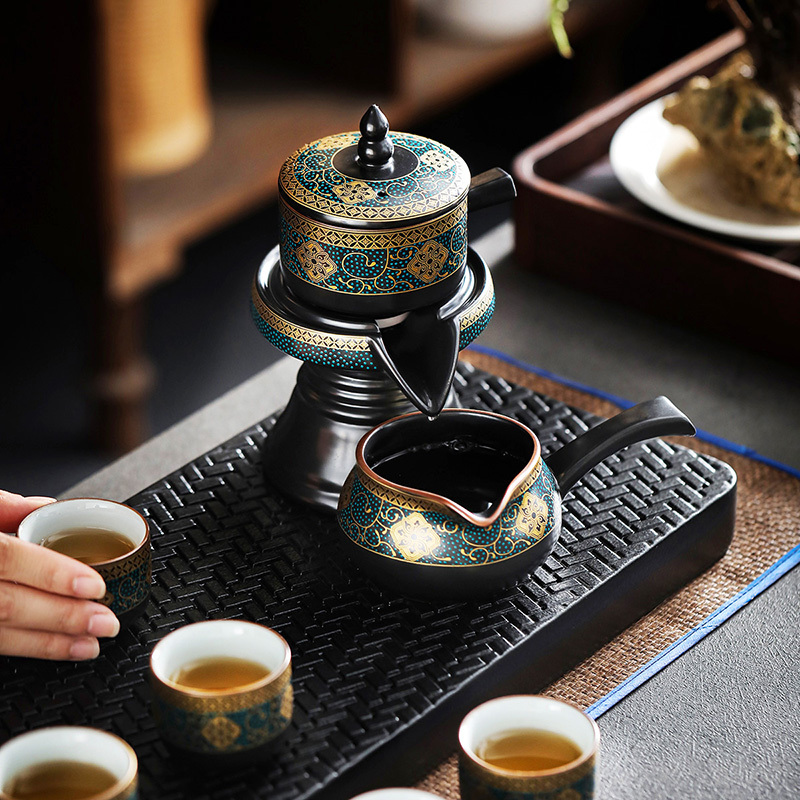 領藝 古韵懒人功夫茶具套装家用小套带茶盘陶瓷自动泡茶器中式茶礼 [礼盒装]古韵自动13头配墨雪