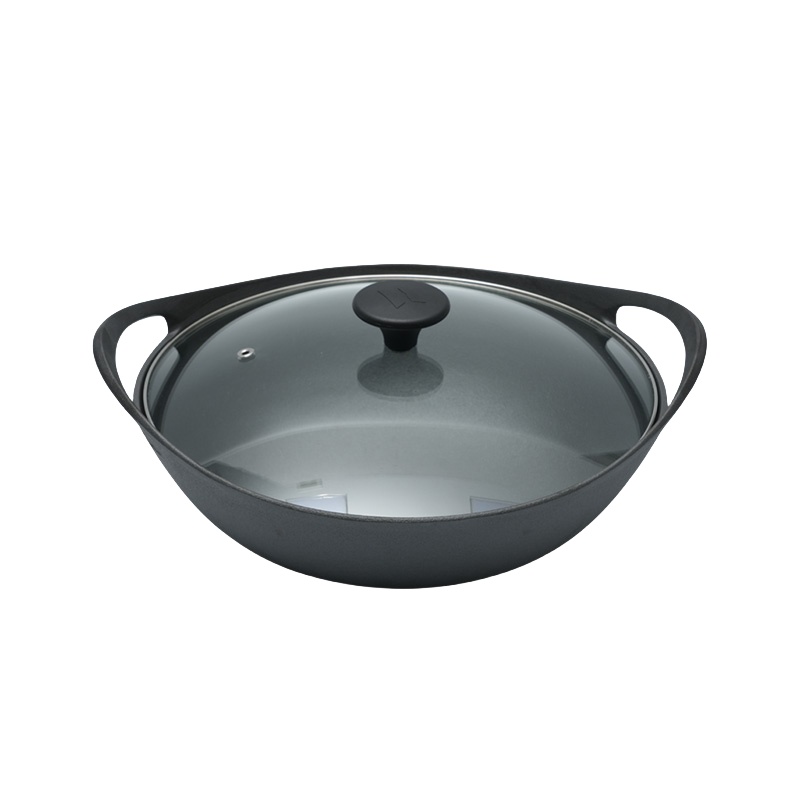 归.禾器 归禾-双耳铸铁炒锅32cm(玻璃盖)