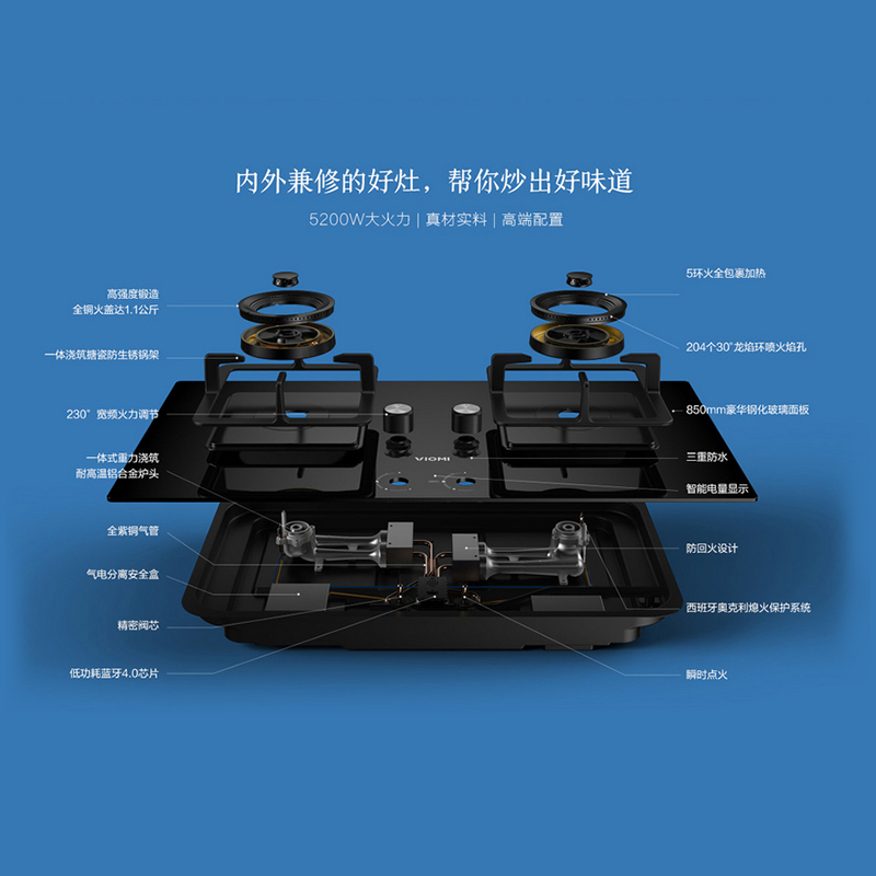 VIOMI/云米燃气灶具双灶大火力台嵌两用嵌入式Power5.2互联网智能控制 天然气