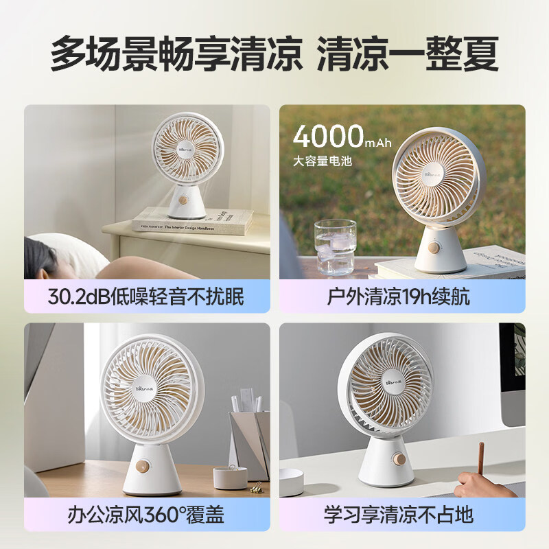 小熊(bear)电风扇风扇家用手持迷你小风扇台扇USB电风扇轻音桌面学生宿舍神器可高清大图