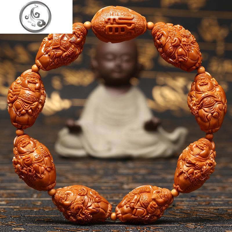 上善橄榄核手串核手串链文玩手串男女款南苏工精工刻八大财神 JiMi手链图片