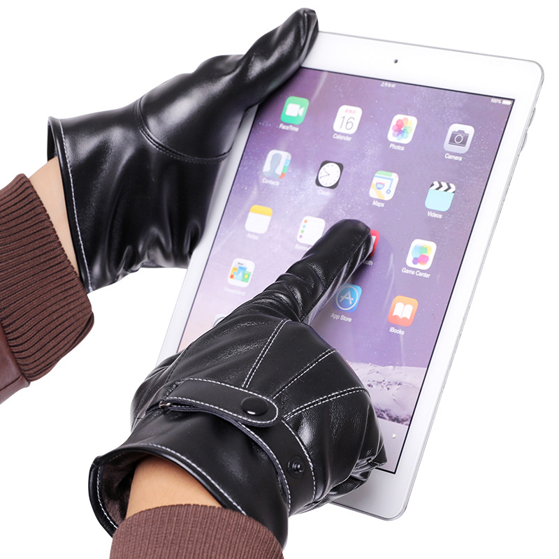 皮手套男士冬季骑行加绒加厚保暖防风防水触屏冬天摩托车手套高清大图