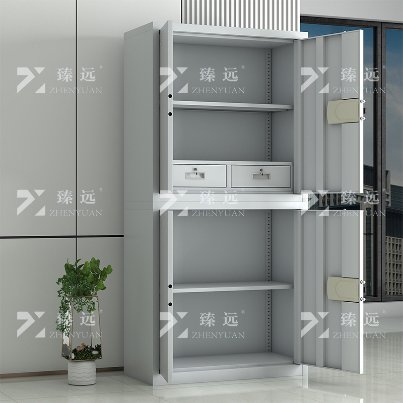 臻远 ZYJJ-80039 保密柜 分双节智能指纹锁 灰白色 长900*宽420*高1900mm 单位:1台高清大图