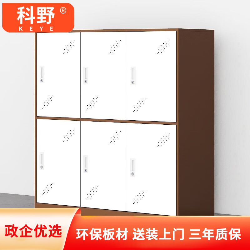 科野 学生书包柜家用格子柜矮柜带锁彩色柜培训中心存包柜教室储物柜 六门柜白玉咖啡