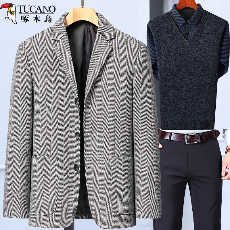 啄木鸟爸爸春装外套装中年西服男春秋季喜公公婚宴礼服中老年西年高清大图