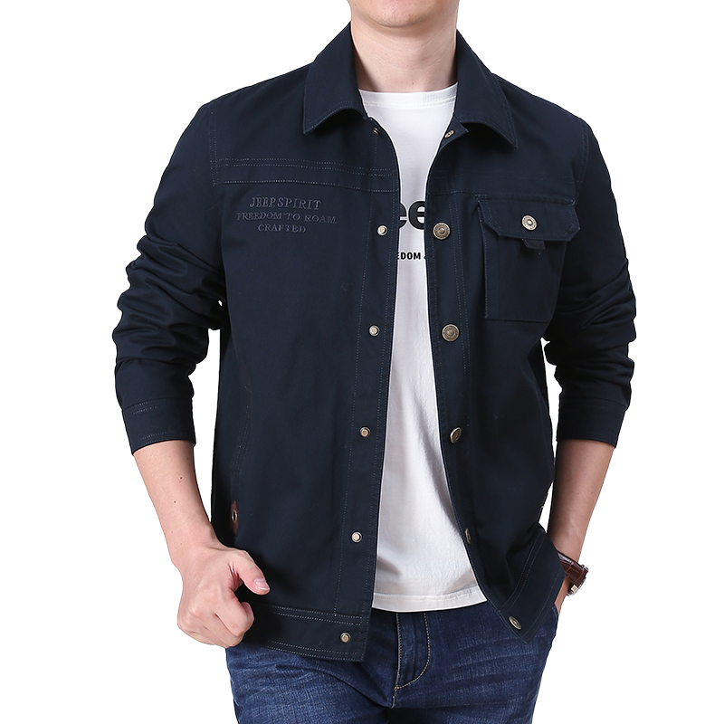 jeepspirit吉普男士夹克秋冬翻领纯棉外套工装户外休闲上装宽松大码