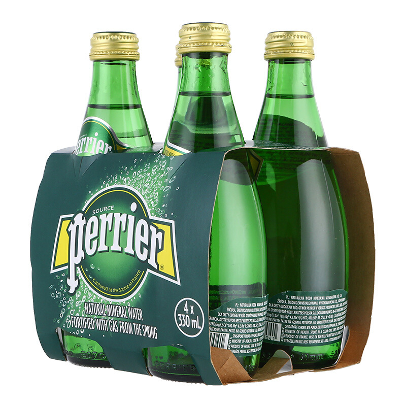 巴黎水(Perrier) 原味 330ml*4玻璃瓶 气泡水 天然矿泉水