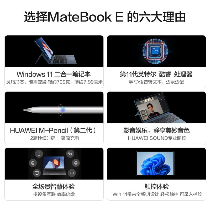 华为HUAWEI 平板电脑二合一笔记本电脑 MateBook E 2022款 11代酷睿i7 16G 512G win11 12.6英寸 OLED原色全面屏 轻薄办公本 星空灰
