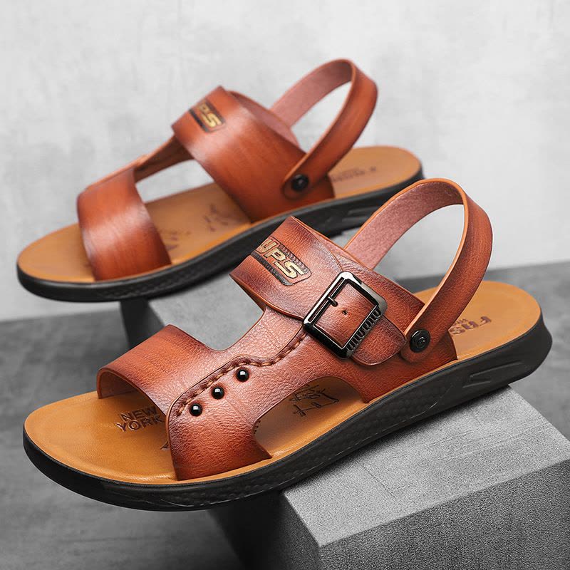 蜻蜓凉鞋男夏季软皮休闲沙滩鞋男士软底透气凉拖耐磨防滑两用拖鞋图片