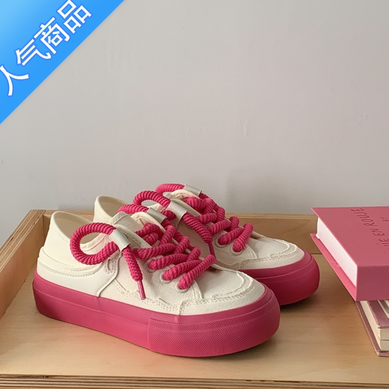 SUNTEK社会猪 限定草莓女鞋帆布鞋休闲百搭板鞋厚底一脚蹬透气小白鞋高清大图