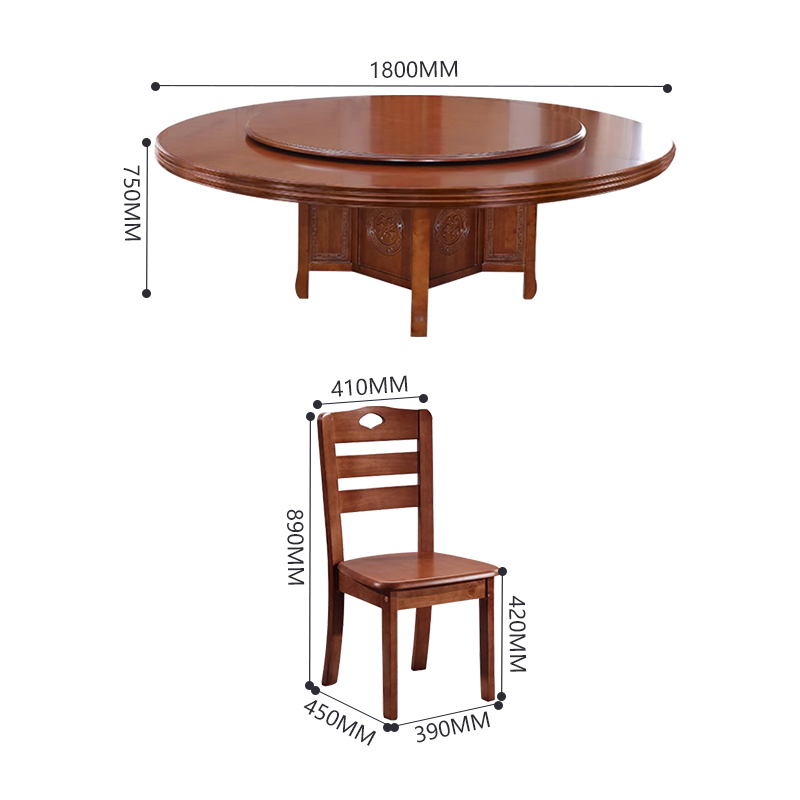 臻远 ZY5110209 实木圆餐桌现代餐桌椅组合1.8米圆桌10把餐椅高清大图