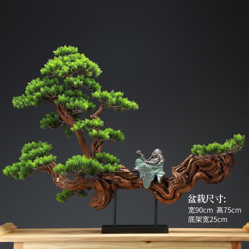 美帮汇仿真新中式迎客松盆景绿植客厅酒店家居玄关装饰品样板间软装摆件高清大图