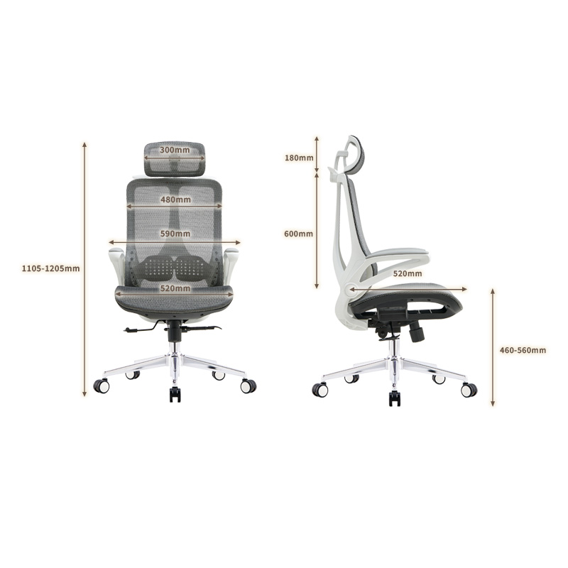 臻远 ZY-8954 办公椅人体工学椅转椅 摆动扶手 白框 单位:把高清大图