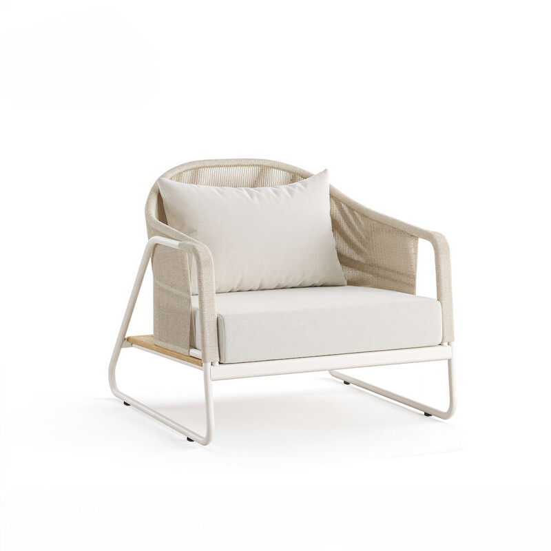 质凡 户外沙发藤编防水防晒创意露天藤椅柚木家具 单人沙发[爱仕沃玛布+透水棉]高清大图