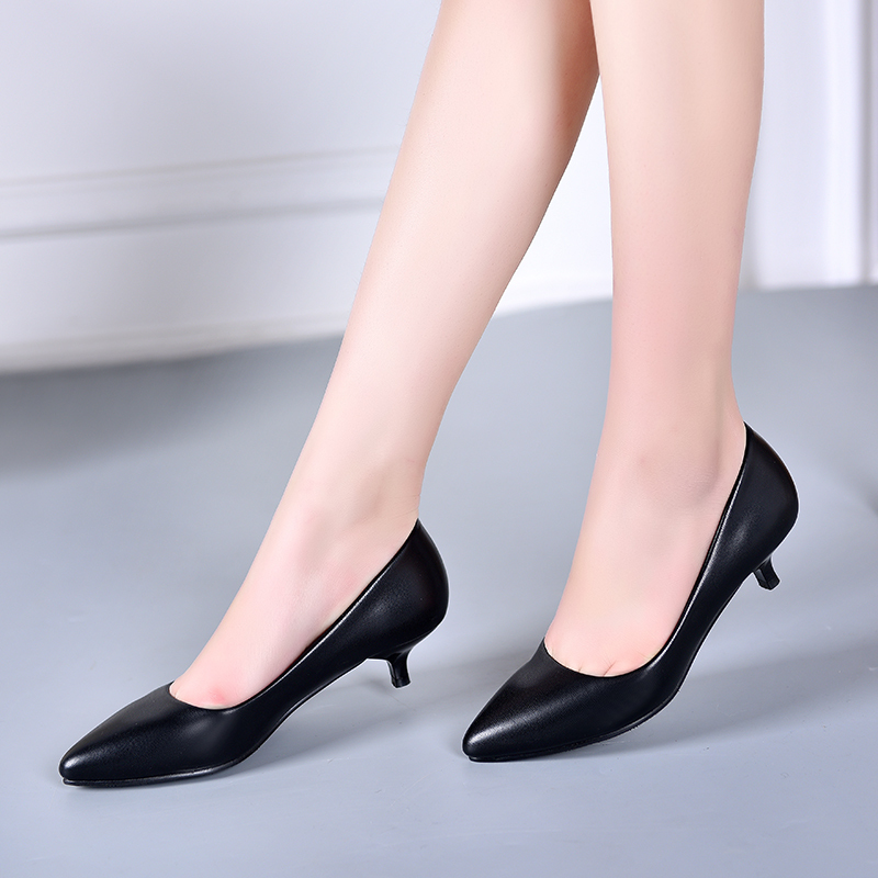 舒适大码工作鞋女黑色低跟职业鞋矮跟3cm高跟鞋工装正装面试皮鞋启如