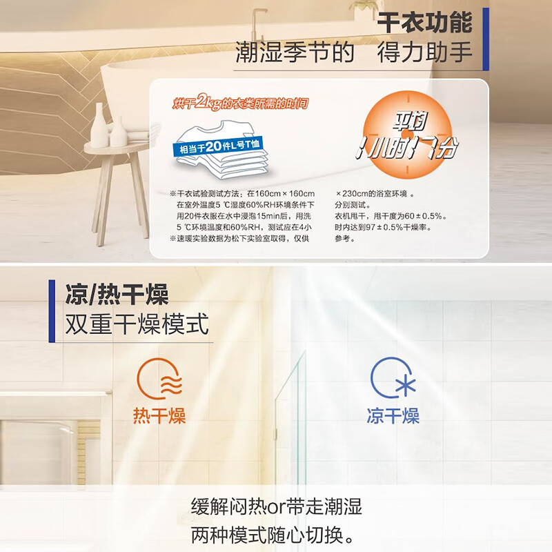 松下(Panasonic)浴霸暖风机大功率速暖加热器2950W除菌除异味机排气扇浴室五合一取暖器暖霸FV-54BDT2C高清大图