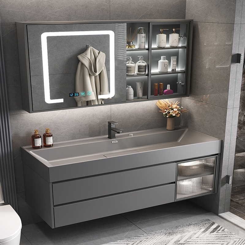 古达浴室柜组合现代智能洗手盆洗脸池挂墙式镜柜套装轻奢卫生间洗漱台