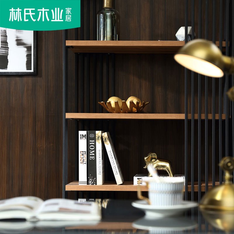 林氏木业铁艺储物书架置物架落地简约现代客厅多层展示收纳架DY1X
