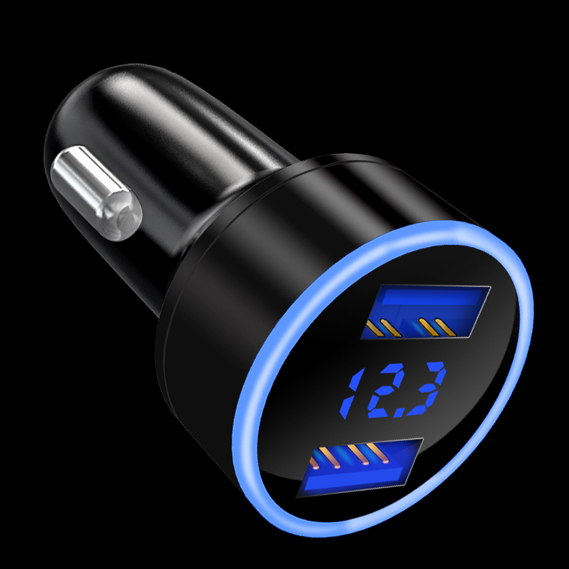 5a车载充电器多功能手机快充一拖二usb插头点烟器转|[4.8A快充]中国红数显+数据线+夜光停车牌