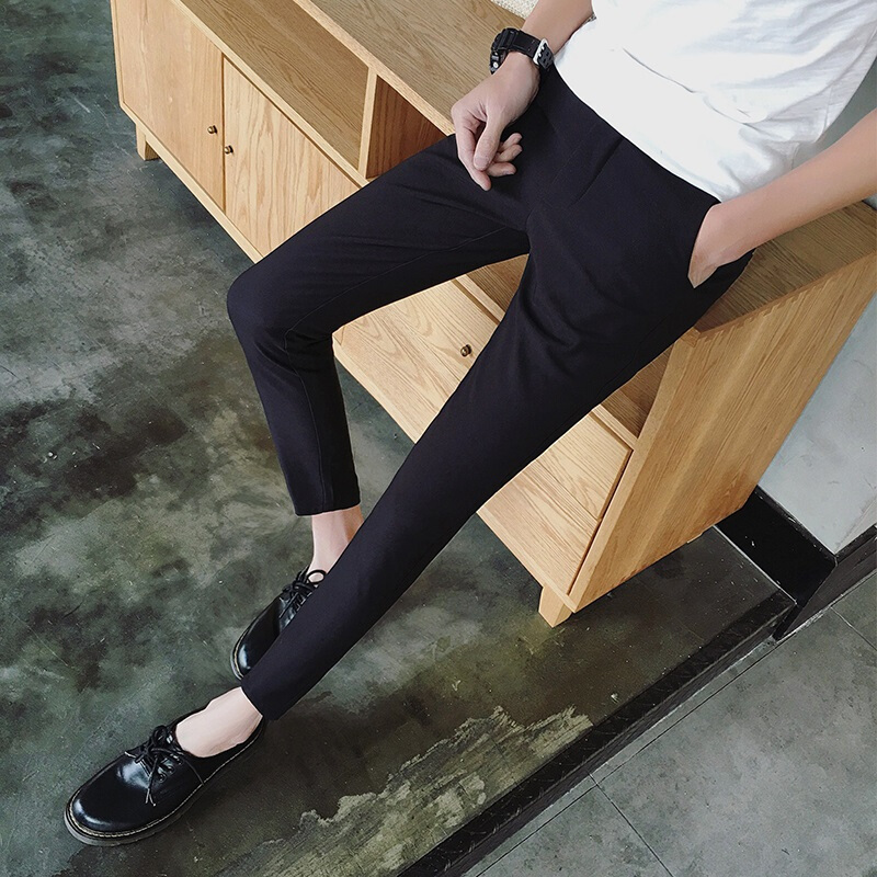 2018夏季薄款韩版九分裤男修身显瘦小脚裤男士潮流休闲裤子西装裤