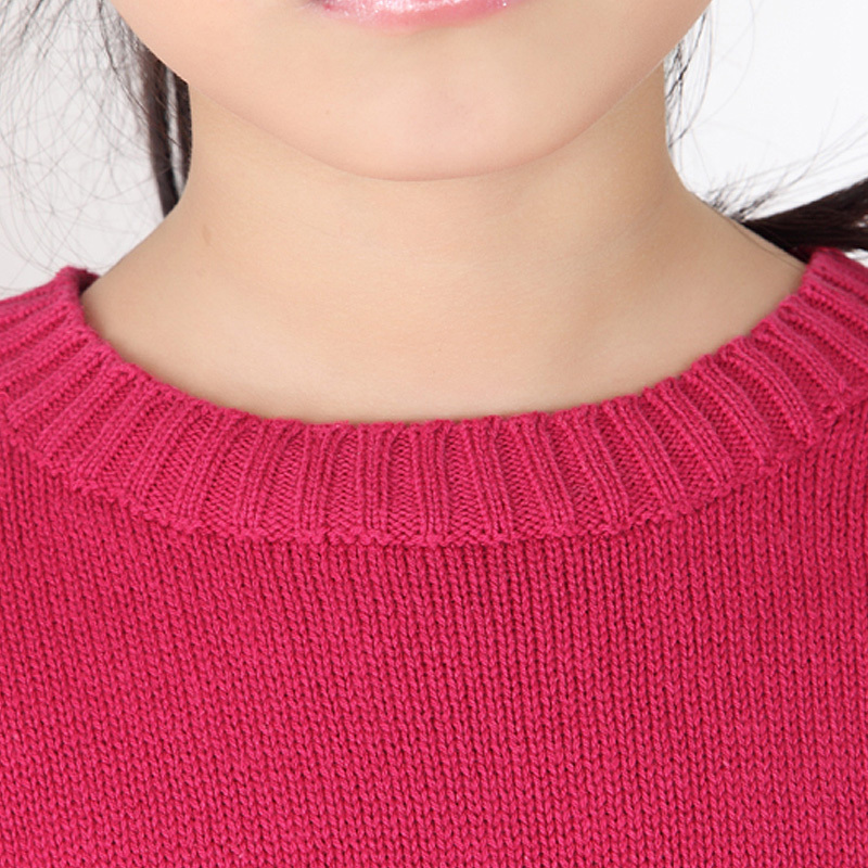 AITYAKU日本婴童服装学生间条线衣罗纹袖口毛衣9my女童针织羊毛衫小中大童上衣经典圆领设计
