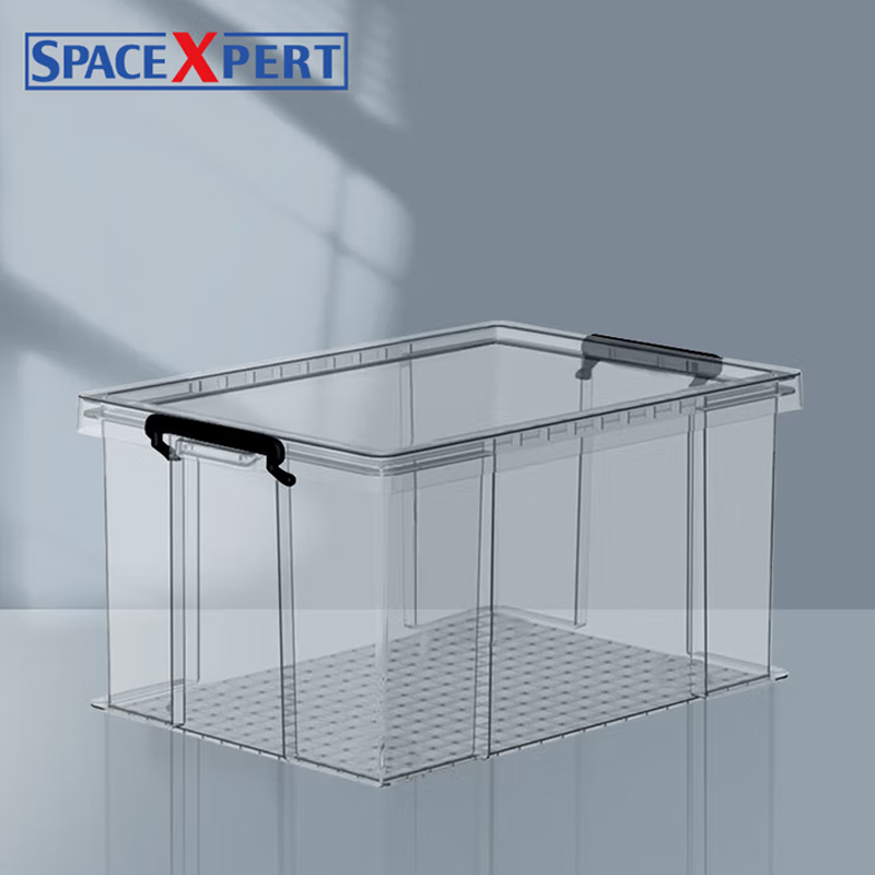 空間専門家(SPACEXPERT) 衣物收纳箱塑料储物箱70L透明 直角抗压带轮