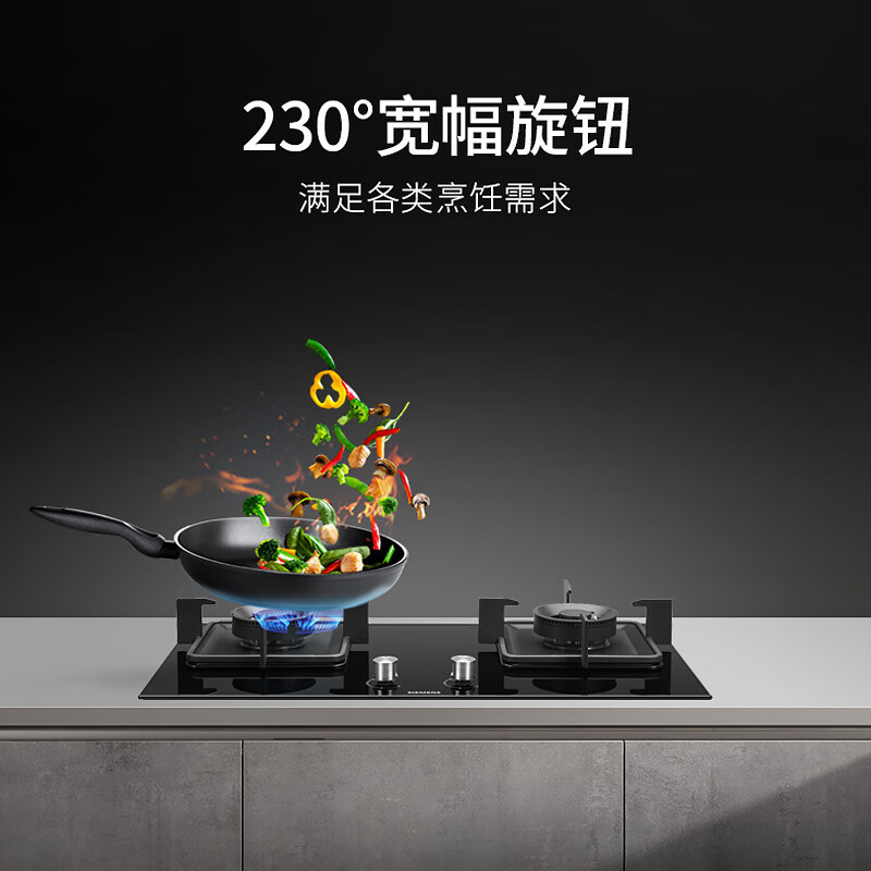 西门子(SIEMENS)燃气灶 天然气灶4.5kW大火力双灶灶具台嵌两用灶台 钢化玻璃面板猛火高效 ER7JGA23MP
