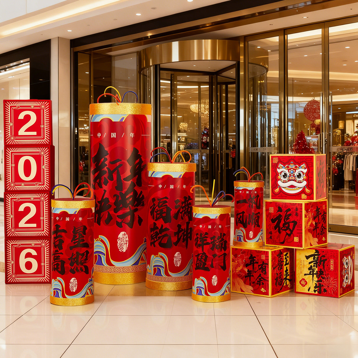 2026新年氛围布置装饰商场门店铺马年爆竹地堆盒摆件拍照打卡道具-[含堆堆盒]吉星高照爆竹组合套装一高清大图