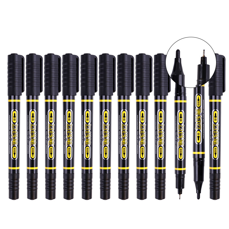 宝克（BAOKE）MP2906 小双头水性速干勾线笔 美术绘画勾线用笔 黑红蓝 12支/盒高清大图