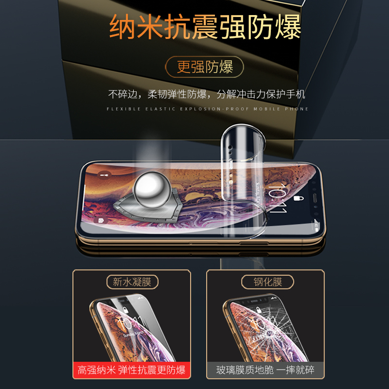 苹果x钢化水凝膜iphone11手机xs全屏xr覆盖se2蓝光软膜11pro前后max全包6/7/8高清plus保护xm