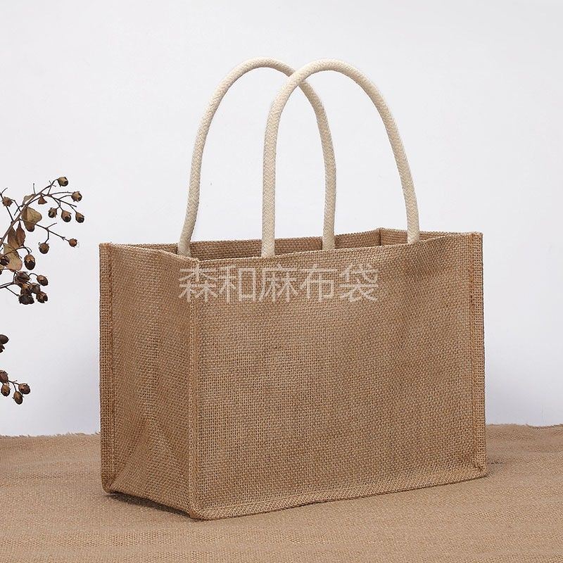 亚麻手提袋饭盒袋收纳袋防水麻布袋diy改造大容量环保购物袋|包芯提手中号(饭盒袋) 小熊/丝巾款