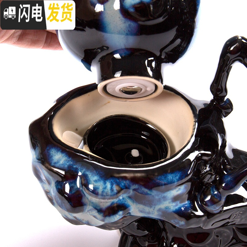 三维工匠陶瓷窑变茶具套装全半自动家用懒人创意功夫泡茶器整套防烫石磨 窑变黄半自动茶具双龙礼盒装