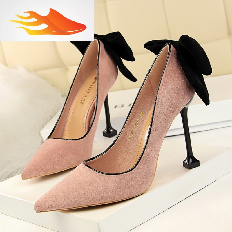 fish basket韩版性感婚鞋宴会显瘦高跟鞋女鞋细跟高跟绒面浅口尖头