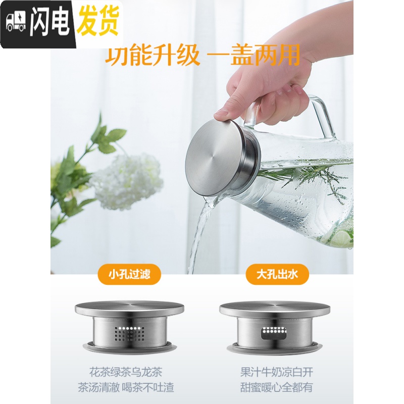 三维工匠玻璃冷水壶套装家用果汁大容量可高温杯扎壶过滤茶壶凉水壶 牛奶白1380茶具高清大图