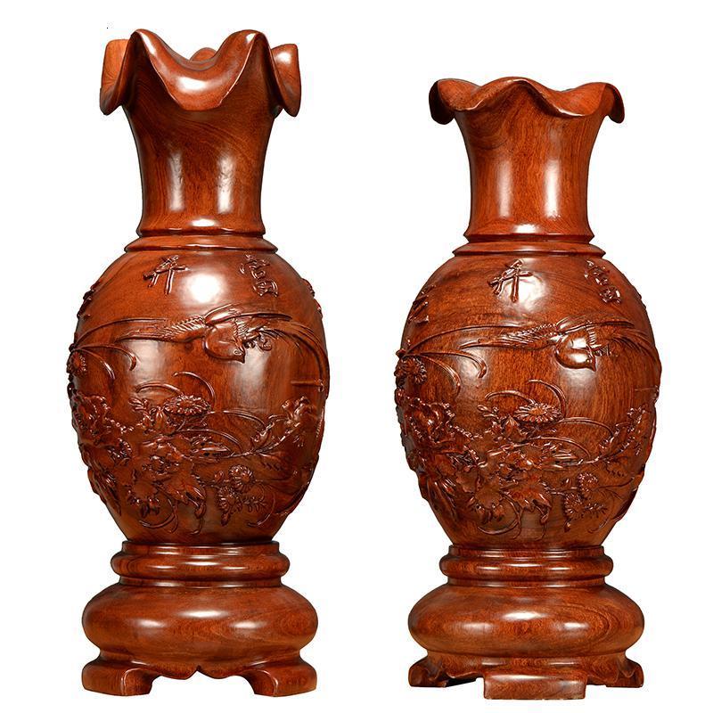 花梨木装饰花瓶摆件一对客厅插花家居中式大号红木刻工艺品