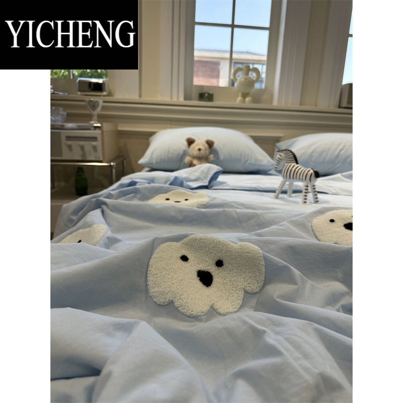 YICHENG天蓝立体卡通毛巾绣小狗狗单双人夏凉被四件套薄被子空调被全