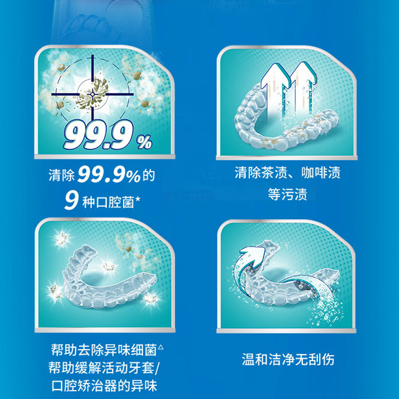 保丽净假牙清洁片60片x2盒装正畸保持器口腔矫治器清洁片牙套洁净清新牙箍消毒抑菌减异味清除污渍高清大图