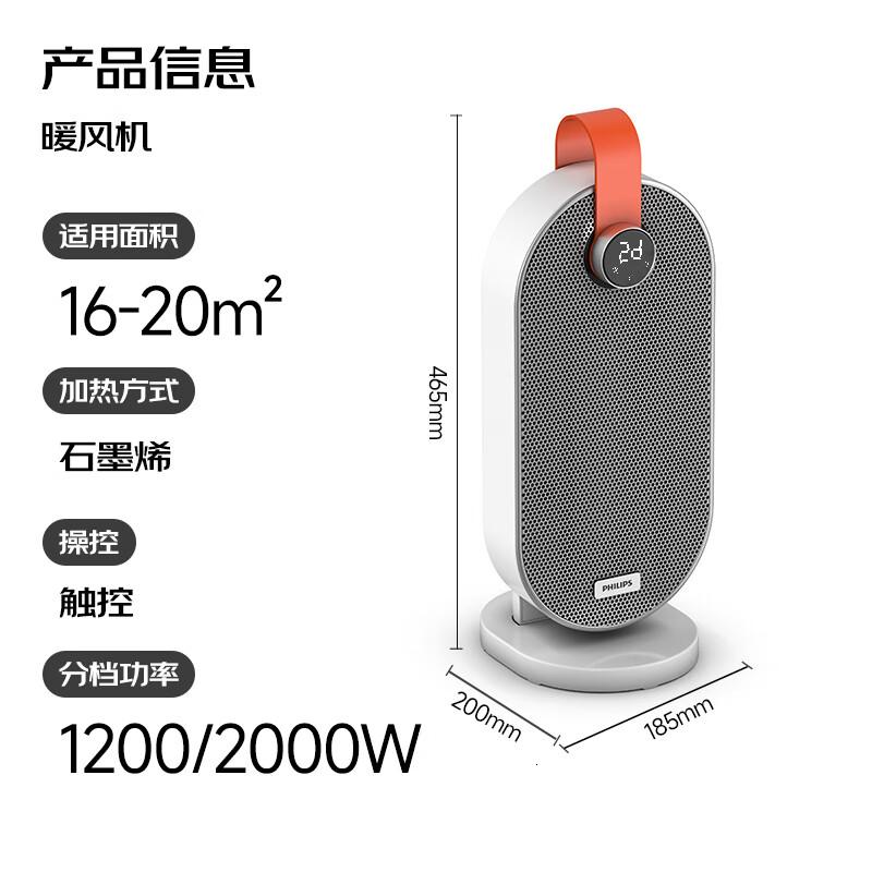 飞利浦(PHILIPS)取暖器家用暖风机石墨烯电暖气办公室浴室卧室多档速热节能遥控定时桌面台式便携烤火炉 AHR2244