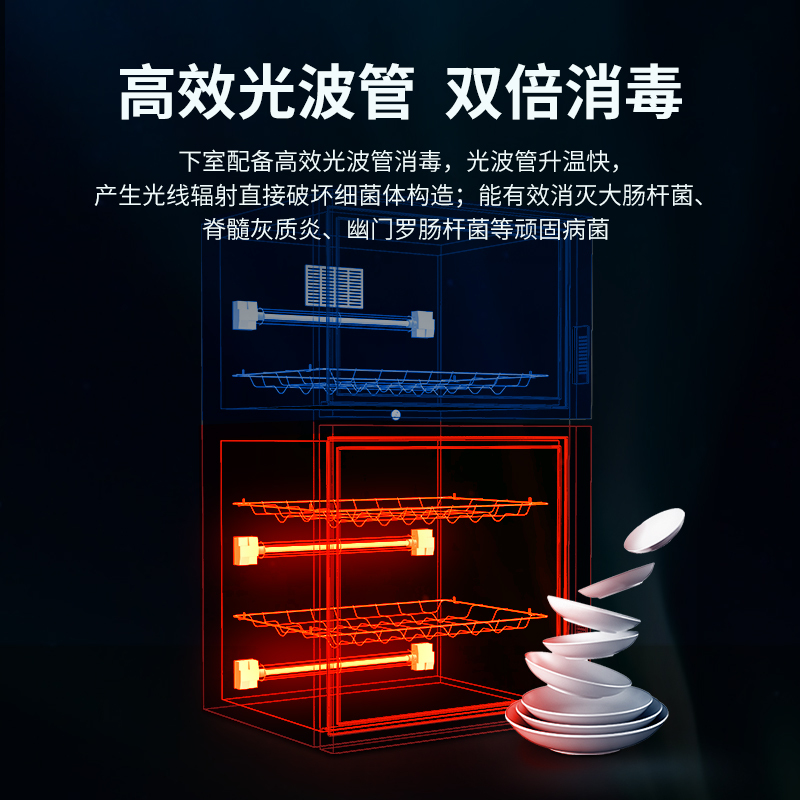 澳柯玛(AUCMA) 消毒柜 家用 立式 小型 二星级高温 厨房碗筷餐具消毒碗柜 双门台式ZTD98H-GS
