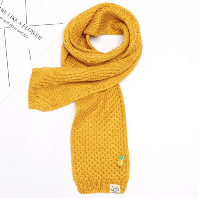儿童围巾批发秋冬新款针织菠萝贴标围脖儿童保暖毛线提花围巾100cm135