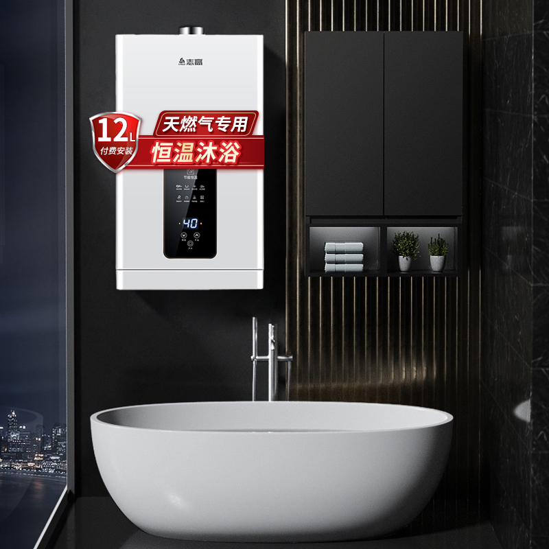 志高(CHIGO)燃气热水器12升 家用天然气 变频恒温降噪 强排式多点供水12L JSQ23-H白色 12升 自行安装