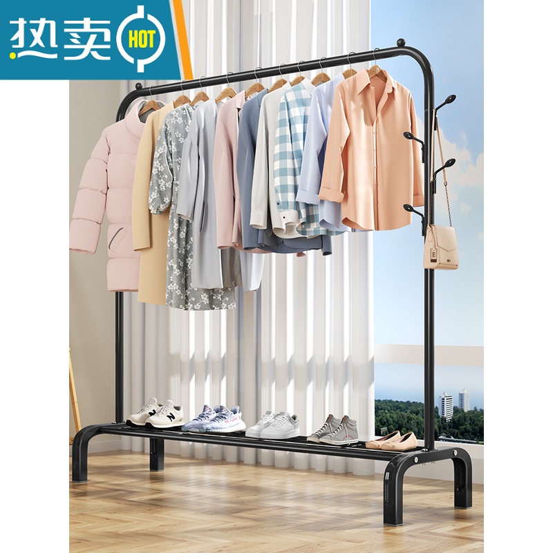 XIANCAI简易晾衣架落地折叠室内挂衣架家用卧室晾衣杆阳台收纳晒衣服架子高清大图