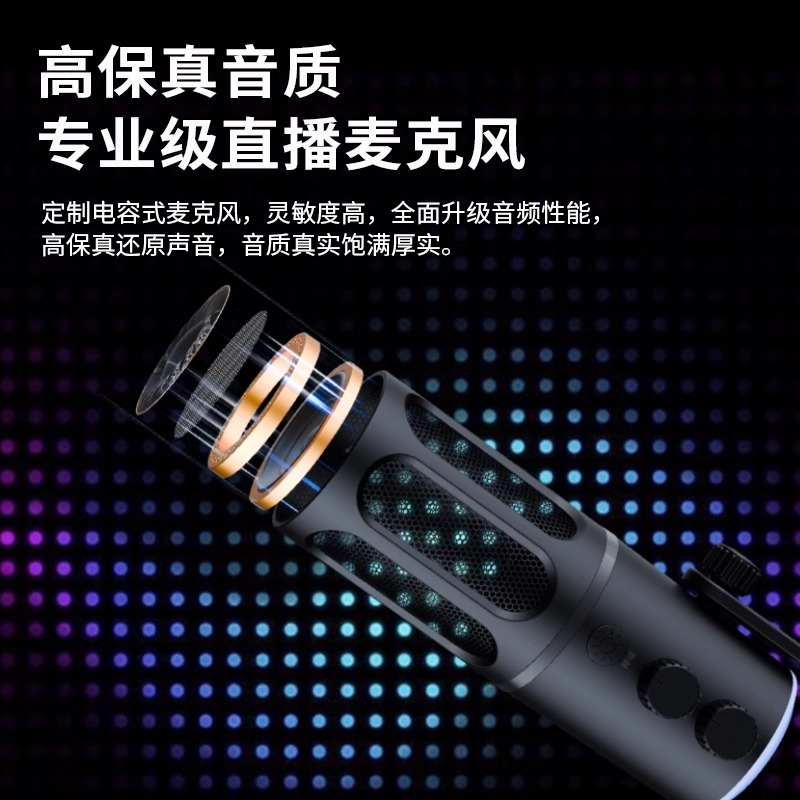 索爱(soaiy)SC100直播麦克风话筒K歌电脑台式笔记本声卡收音麦游戏电竞主播网课语音手机电容USB监听降噪高清大图