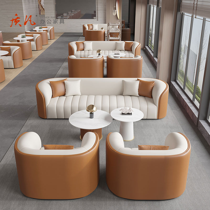 质凡简约休闲商务会客休息区三人沙发组合 单人位高清大图