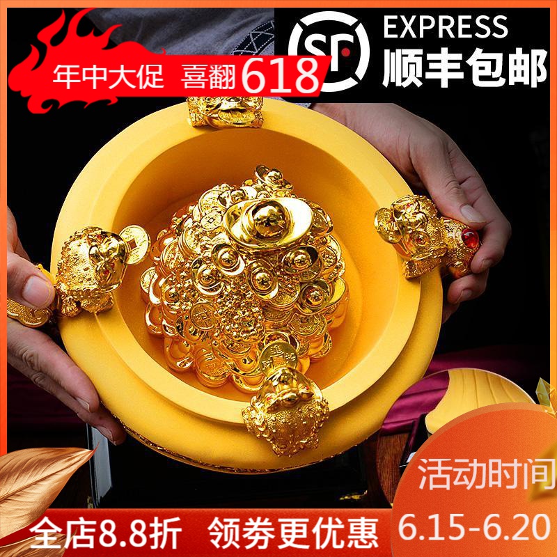 聚宝盆摆件风水办公室开业礼品摆件金蟾金蝉店铺收银台工艺品_928_3