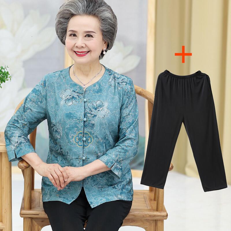 中老年人女装老人衣服妈妈装春装上衣衬衫七分袖套装奶奶夏装衬衣