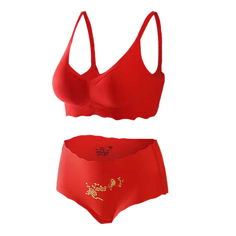 猫人本命年大红色内衣内裤套装结婚新娘女士无痕无钢圈喜庆文胸套