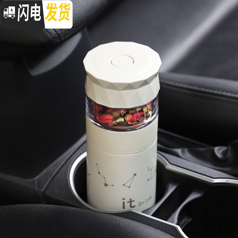 三维工匠茶水分离保温水杯女士小巧可爱便携时尚杯子防摔过滤网茶叶泡茶杯 简约款黑色-350保温杯高清大图